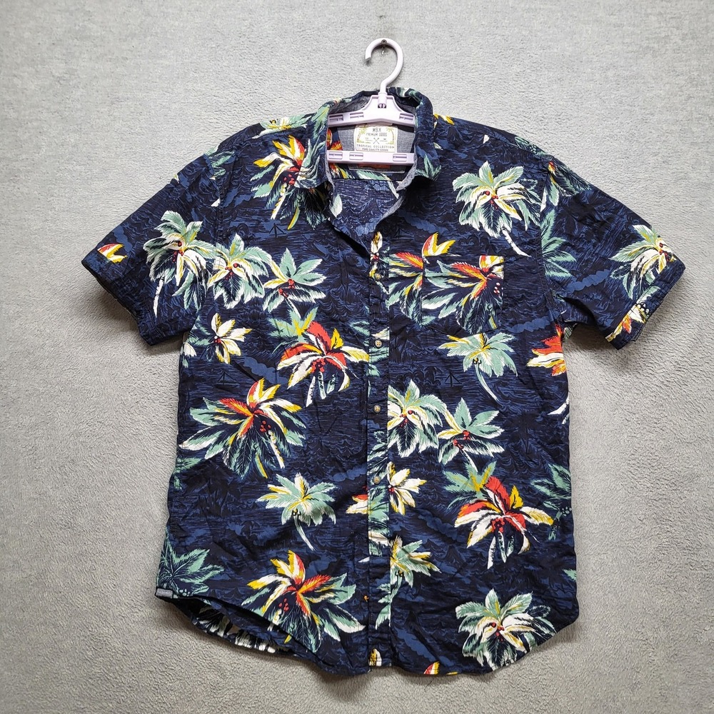 MBX Premium Goods Men Button Up Shirt XL Navy Floral Paradise Shirt Hawaiian